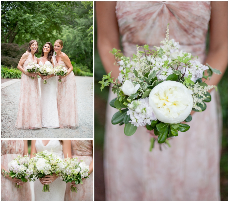 bride and bridesmaids white bouquets with peonies